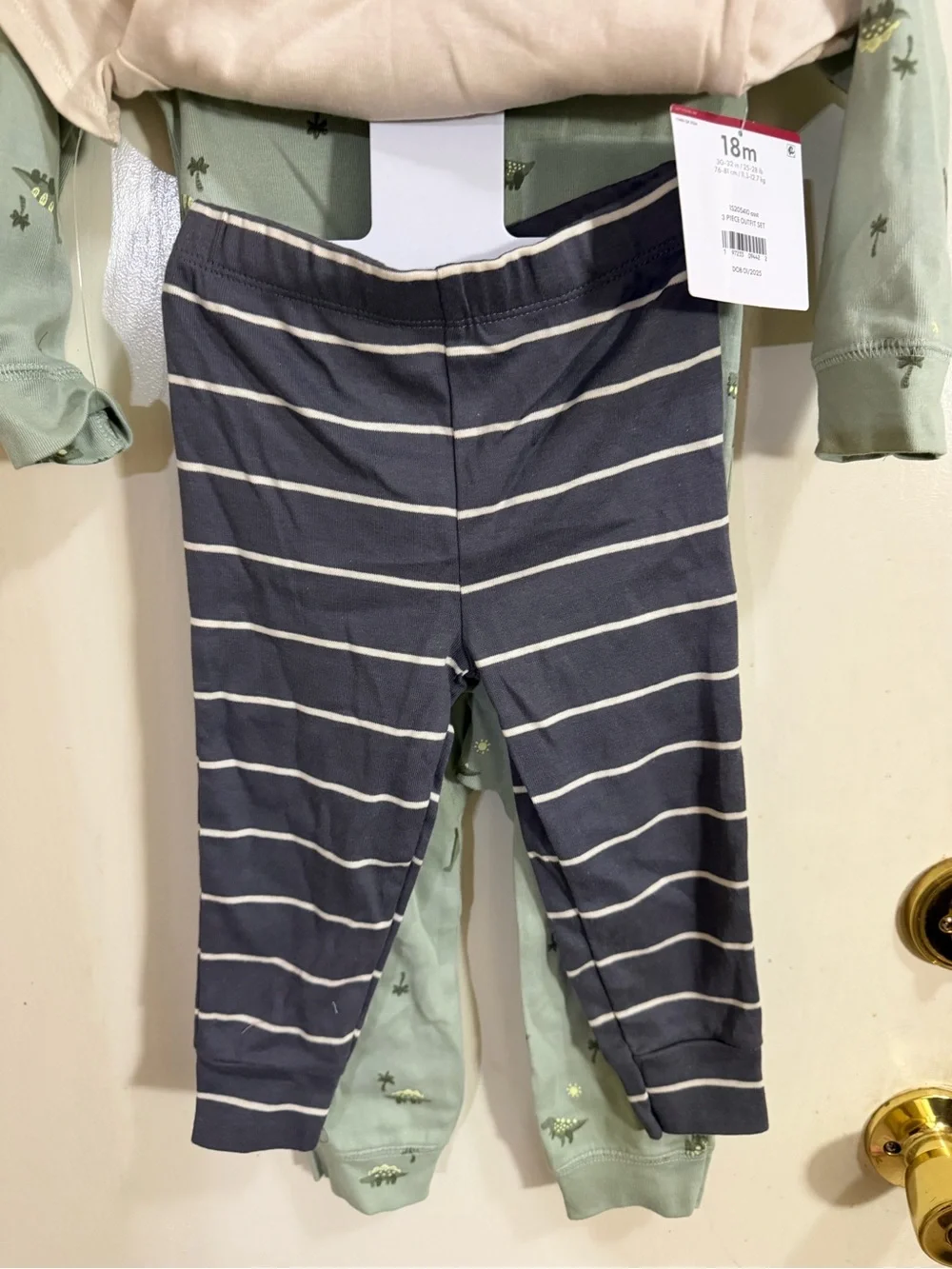 Carter's Cream and Sage Dino 3-Piece Outfit Set